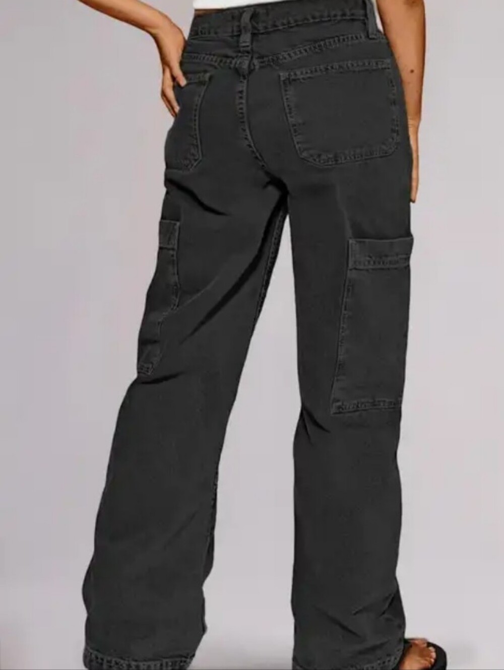 Flamingals Mid Waist Straight Leg Cargo Pants NWT Dark Gray Small - Picture 3 of 8